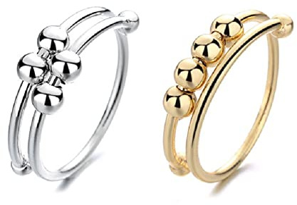 2st Fidget Ring, guld och silver ångestringar med pärlor Legering Stressavlastningsringar Enkla fidgetleksaker Vuxna Bärbara stressavlastningsleksaker Ångestleksaker