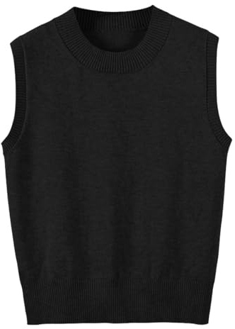 jinghuiyue Women's Sweater Vest Crew Neck Sleeveless Pullover Sweater Classic Basic Solid Ribbed Knit Tank Tops(Black-M)