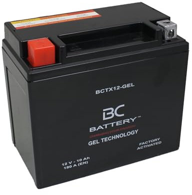 BC BATTERY Batteria Avviamento Moto al GEL 12V 10Ah BCTX12-GEL Moto&Scooter, esente da manutenzione sigillata precaricata simile a YTX12-BS