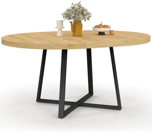 IDMarket - Table à Manger Extensible Ronde Selma 4-8 Personnes Bois et Noir 110-150 cm