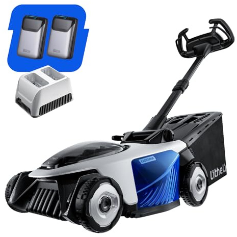 Electric Lawn Mower, Self-propelled Lawn Mower Cordless 40V(2x20V) 18.5 Brushless Mower with Electric Cutting Height Adjustment, Higher Rotation Speed, 2 x 4.0Ah Battery and Rapid Charge Included
