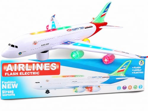 Bump and Go - Aereo giocattolo realistico con luci e suoni 4D, giocattolo per bambini dai 3 ai 12 anni, cambio automatico di direzione in caso di collisione, ottimo regalo per ragazzi e ragazze (rosso