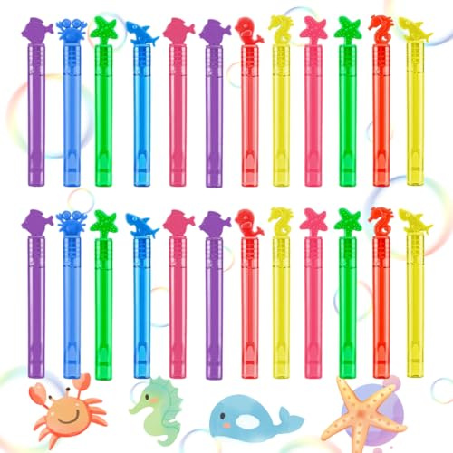 GGUFAY Pack of 24 Mini Soap Bubbles with Handles Sea Animals in 6 Different Colours, Fillers for Children, Ideal for Birthdays, Gifts and Party Gifts, No Liquids