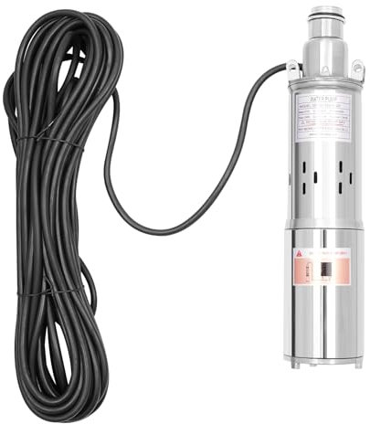 Fridgestea Pompa per pozzi profondi, 180 W, 12 V, 1200 l/h, 2,5 cm, in acciaio inox con cavo da 17 m, pompa sommergibile, altezza max. 20 m, per fontane/cisterne/pozzi/pozzi/industriali