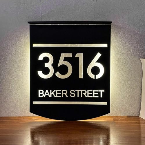 Placa solar personalizada con número de casa, placa de número de puerta personalizada con luz, letrero de dirección solar personalizado con luz LED (negro (texto blanco))
