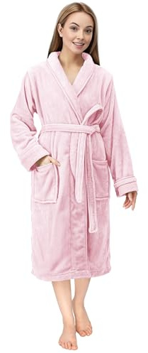 NY Threads Bata con cuello chal para mujer, ropa de dormir suave y acogedora, Mediano, Rosa Claro