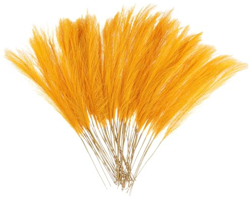 Kvartsman 50 stycken konstgjort pampasgräs 52 cm (20,5 tum) konstgjort falskt torkat pampasgräs, dekoration med handtag för golvvaser, bröllopsdekoration, heminredning guld, gul