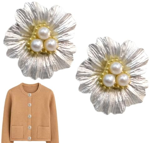 Pärl- och blomknappsskydd - 2 stycken knappskydd för kläder, dekorativa blomformade pärlknappar för kvinnor män - tillbehör till klänningar blusar och kläder