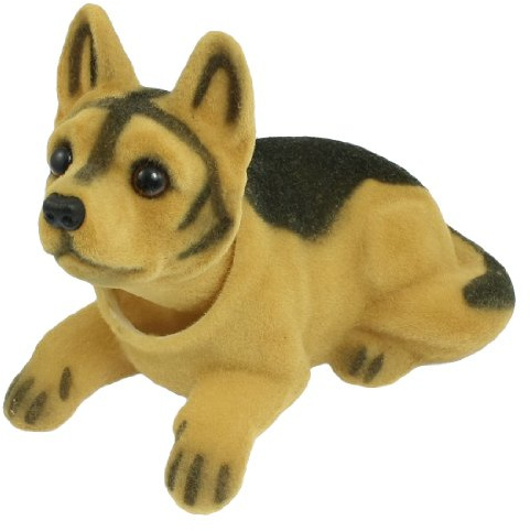 sourcing map Perro juguete Con Cabeza Oscilante Perro Forma Ornamento para Coche Negro Marrón 17cm