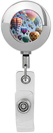 Hot Air Balloon Festival Up in The Air Retractable Reel Premium Metal Chrome Badge ID Card Holder Clip