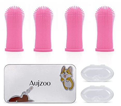 360° Brosses à Doigts pour Chien et Chat en Silicone Souple pour Animaux de compagnie Nettoyage de Dents Lot de 4