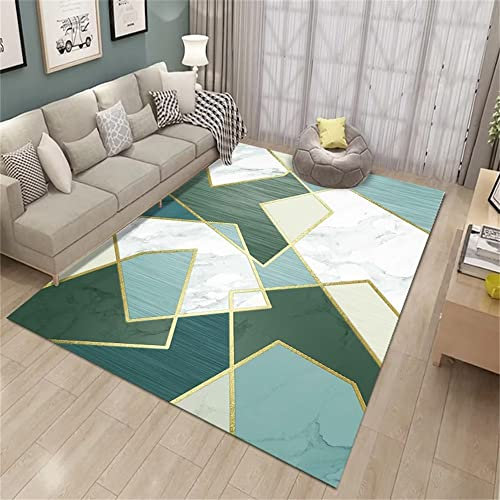 Badteppich Outdoor Rug Nicht verblassend Rechteckiger Teppich im Schlafzimmer, verschleißfest, schalldicht, blaues geometrisches Muster Teppich Industrial 120 x 160 cm
