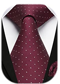 HISDERN Corbatas Vino Rojo Hombre Modernas Conjunto Corbata y Pañuelo Lunares Corbatas Elegante Boda Business