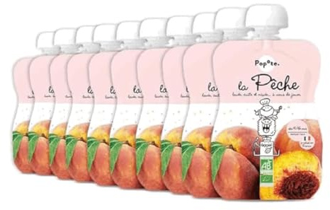 POPOTE - Purée Peche Pomme Bio - Dès 4/6 Mois - Recette 100% Fruits Sans Sucres Ajoutés - Texture Adaptée Aux Bébés - Idéal Pour Diversification Alimentaire - Format Pratique - Pack 10 x 120 g