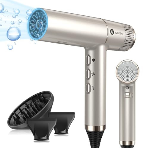 Secador Pelo, Slopehill Secador pelo Profesional ionico con Motor sin Escobillas Exclusivo | Microfiltro Innovador | Tecnología Oxy Activo | Pantalla LED | 2000W | (Champán Dorado)
