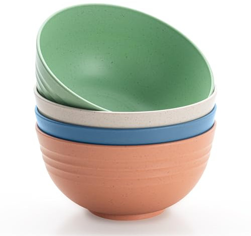 Dyserbuy Unbreakable Cereal Bowls Set of 4, Lightweight Plastic Cereal Bowls, Dishwasher & Microwave Safe, Reusable Bowl for Rice Noodle Soup Snack Salad Fruit