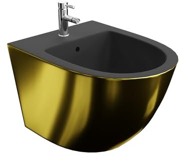 LAVITA Universal Wand-Bidet Sofi Gold/Black mit Hahnloch und Überlaufschutz aus Keramik Sitzwaschbecken zur Montage an der Wand Hygienisch und Pflegeleicht 36,5x49x32,5 cm