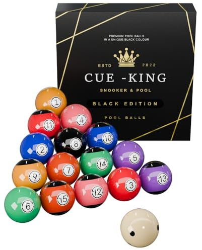 Cue-King Pool Balls Black Edition, Billiard Balls, Grade AA+ 2-1/4 Regulation Size Set with Pro Dotted Cue Ball, Pool Table Balls, Billiard Balls Set, Pool Ball Set, Bolas De Billar