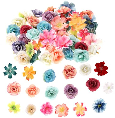 50 Stück Mini Künstliche Blumen Kunstblumen zum Basteln Künstliche Blumenköpfe Blütenköpfe Deko Seidenblumen Fake Blumen Blumendeko für DIY Zuhause Scrapbooking Hochzeit Party Home