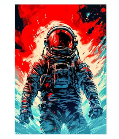 Space Man Space Poster, Colourful Abstract Astronomy Wall Art Home Decor, Astronaut Planets Print, Archival Matte, 50x70cm (Print Only) - 50x70cm