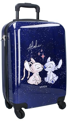 Vadobag STITCH e ANGEL Aloha Valigia rigida in ABS Trolley da Viaggio per Bambini - 4 Ruote - Maniglia Estensibile - 46x33x21cm - Capacità 31 Litri - Colore Blu scuro