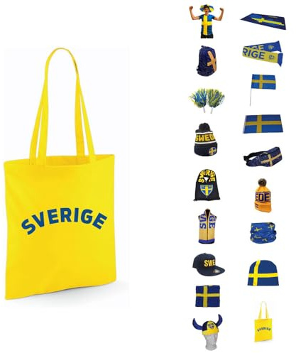 Sverige Bomullsväska – Shoppingväska i 100% bomull med trycket “Schweden” – Återanvändbar tygväska för shopping och vardagsbruk, unisex, 10L, 38 × 42 cm
