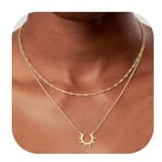 Dochais Collar para Mujer, Collar de Oro de 14 Quilates, Collares de capas de oro, Collar con Colgante de Clip de sol,flor de Mariposa, Collares de Gargantilla Collares Regalos para Mujeres Y Niñas