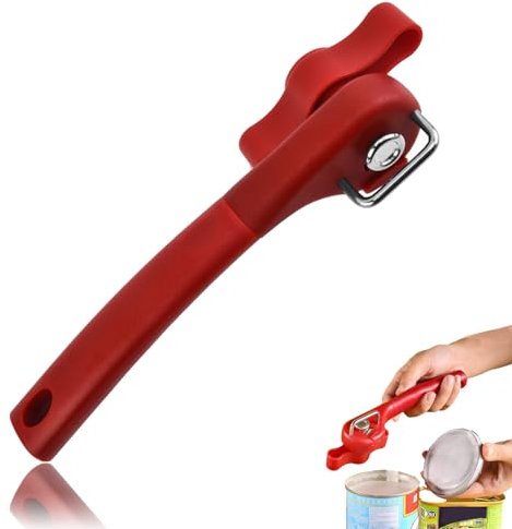 Abrelatas, abrelataes Manual, abrelatas Profesional,abrelatas de Cocina, Mango de Acero Inoxidable, para Todo Tipo de Conservas, Rojo
