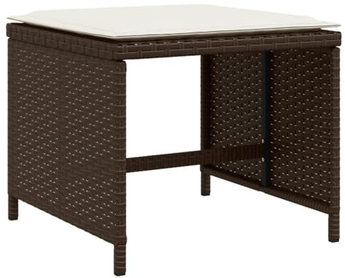 Makastle 4er-Set Outdoor Poly Rattan Hocker, Fußhocker mit Polster, Außen Wetterfest Gartenhocker Sitzhocker Sitzbank Fußauflage Fußstütze, Patio Ottoman Braun 40x40x35 cm Poly Rattan