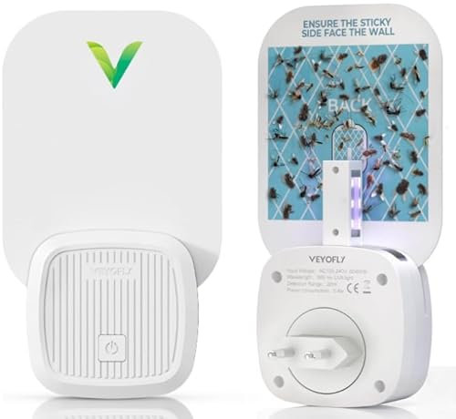 XUNIVERS Indoor Fliegenfalle – Steckdosen-Fliegenfalle für Fruchtfliegen und Stubenfliegen – Geruchlos und sauber,zum Fangen von Insekten im Innenbereich(1 Gerät + 10 Klebefallen) Anschließen