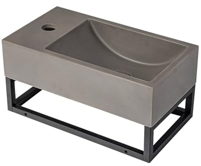 Vente-unique-Lavamani sospeso in calcestruzzo con supporto Rubinetto a sinistra L40 x l22 cm - UCHAMI