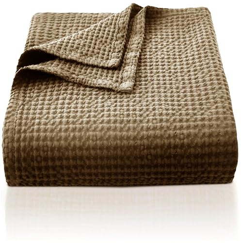 CHUFFED 100% Cotone Coperta 270x 230 cm, Morbida e Traspirante Coperta da Giorno, Motivo a Gabbia Leggera come Coperta per Divano, Morbida e Soffice Coperta per Soggiorno, Divano o Poltrona Marrone