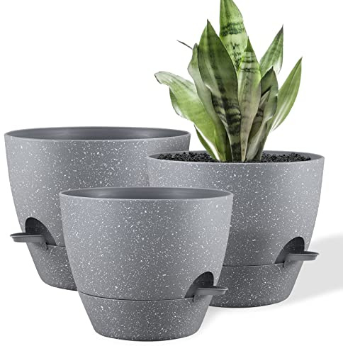 FORAGIFT Vasi per piante autoirriganti da interni, 25/23/20 cm, confezione da 3 grandi vasi in plastica con serbatoio profondo e fori di drenaggio elevati, per piante e fiori da interni ed esterni