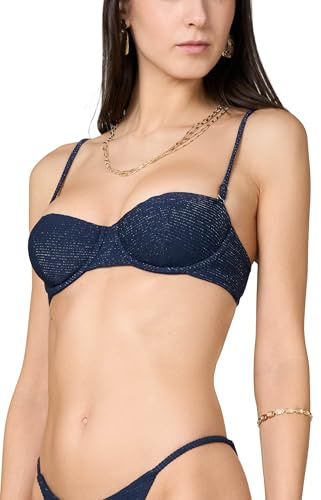 Goldenpoint Donna Costume da Bagno Costina Lamè - Parte Alta del Bikini - Balconcino con Ferretto e Imbottitura Removibile a Costina in Tinta Unita con Lurex Taglia 5B Colore Blu