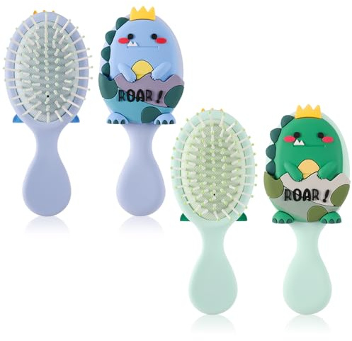 dusaniyali 2 cepillos para el pelo sin tirones para niños, antiestático, 3D, dinosaurio, desenredador, para hombres y mujeres, todo tipo de cabello