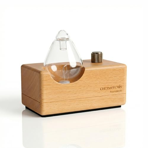 Waterdrop Diffuseur Huiles Essentielles sans Eau en Verre et Bois Naturel, Nébuliseur Aromathérapie pour Grand Espace, Diffuseur Parfum Rechargeable avec LED & Minuterie pour Maison, Yoga, Silencieux