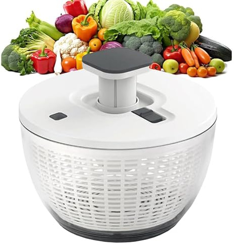 Salad Spinner Lettuce Dryer, One-Handed Easy Press Vegetable Dryer Salad Mixer, 6L Large Capacity Pump Fruit Spinner Dryer, Multifunctional Fruit Spinner Dryer with Bowl for Washing and Drying