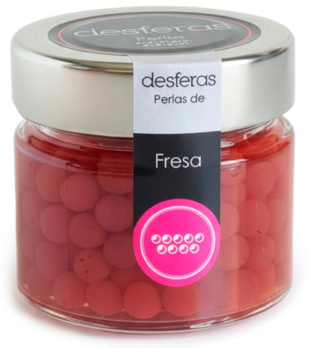 Esferificaciones de sabores. Esferas de Fresa. Perlas elaboradas con Fresas origen Nacional. Botes x 80grs. Perlas Fresa para combinar en sus creaciones culinarias. Productos Gourmet. (1 Bote)