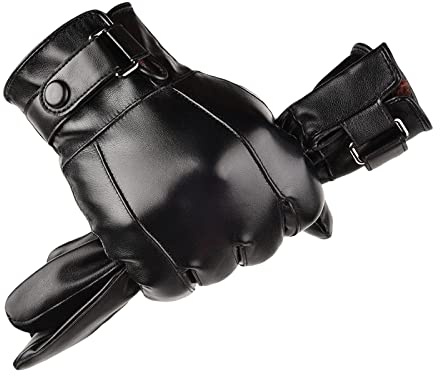 Geardeangloow Gants d'hiver pour homme en cuir PU écran tactile coupe-vent pour équitation moto Noir