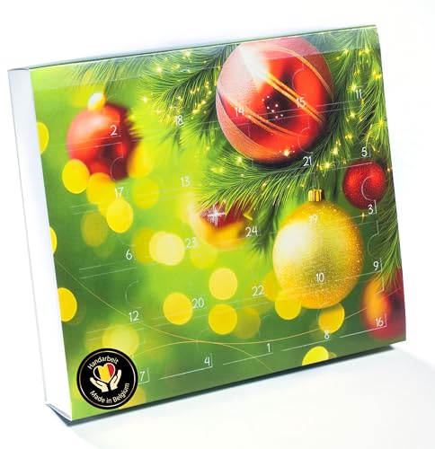 ePralinchen handverarbeitete belgische Luxus-Pralinen | Adventskalender | mit weihnachtlichen Pralinen aus weißer- Vollmilch- dunkler Schokolade (Adventskalender Weihnachtskugeln, Standard)