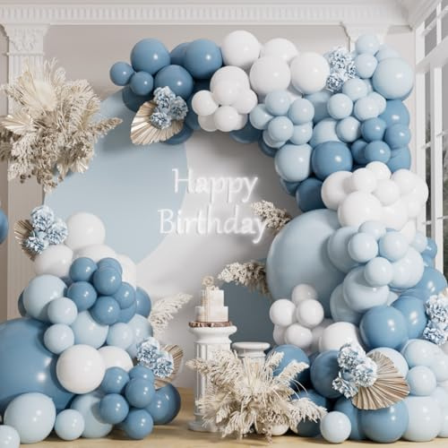 AULE Kit Arco Globos Azul: 155 Piezas Globos Azuls Pastel Blancos Látex Guirnalda Globo Helio Cumpleaños Decoración para Fiesta Bodas