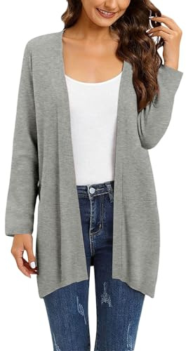 Generisch Cárdigan de punto largo para mujer, chaqueta de punto oversize otoño manga larga corta cárdigan ligero monocolor tops fino casual ropa exterior ocio boho cuello en V cárdigan ligero