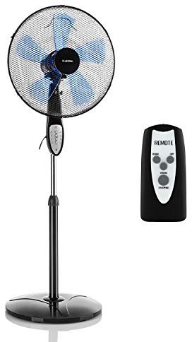 KLARSTEIN Summerjam - Ventilateur sur pied : rotor: Ø 41 cm, 50 W, 3 vitesses, débit d'air: 4150 m³/h, oscillation: 80°, minuterie, télécommande, réglable en hauteur - noir