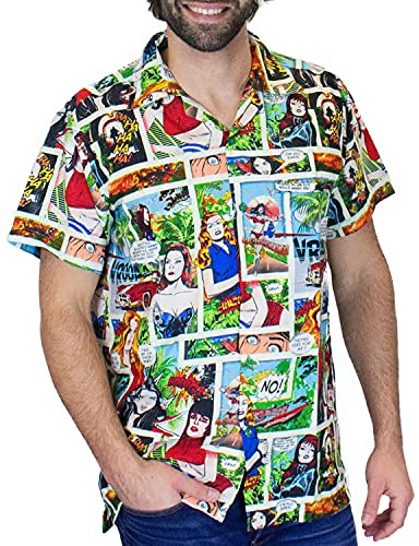 King Kameha Funky Camisa Hawaiana, Comic, Multicolor, M