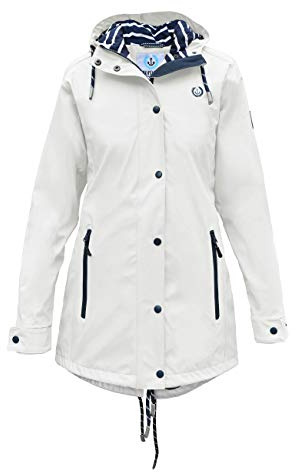 MADSea Damen Regenmantel Friesennerz 620 | halblanger wasserdichter Regenparka | winddicht mit maritimen, weiß/blauen Innenfutter, Weiß, Größe:36