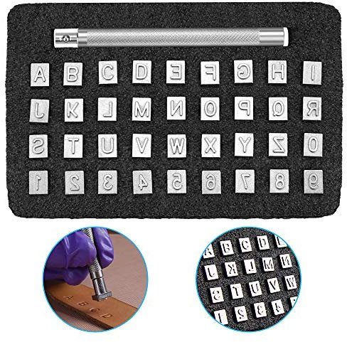 GOLRISEN 37 Stück Leder Stempel Alphabet A bis Z Stanzwerkzeuge 3mm Zahlenstempel 0-9 Prägestempel 6.5 mm Buchstaben Stempel Bastelstempel Punzierstempel für DIY Prägen Ton Leder Handwerk Druck