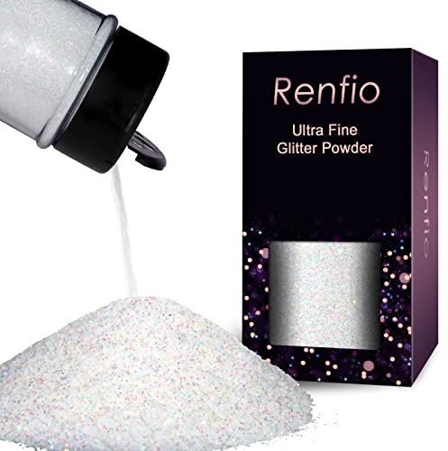 Renfio - Polvere glitterata metallizzata iridescente glitterata da 80 ml per bicchieri in resina, per pittura a melma, arte e nail art, decorazione fai da te, colore: bianco colorato