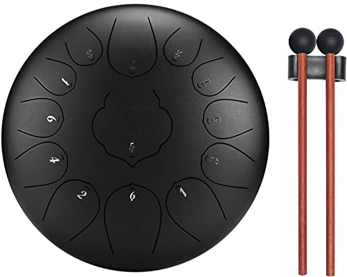 AYCLIF Ståltungtrumma, 30 cm (12 tum) 13 toner handpanna trumma med klubbor, instruktion, fingerplektrum och bärväska, D major slagverk instrument för musikutbildning, meditation, yoga, svart