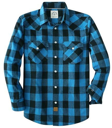 Dubinik® flanellskjorta herr Långärmad flanellskjorta herr Pearl Snap Western Denim Vintage Pocket Rutig skjorta