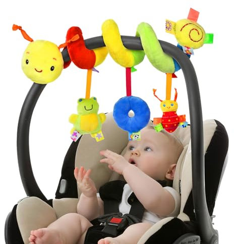 Vicloon Spirale Jouets,Jouet en Spirale Siège Bébé Lit Suspendu Jouet avec Hochet et Pendentif Bouton pour Poussette/Siège Auto/Berceau Enveloppant,Abeille